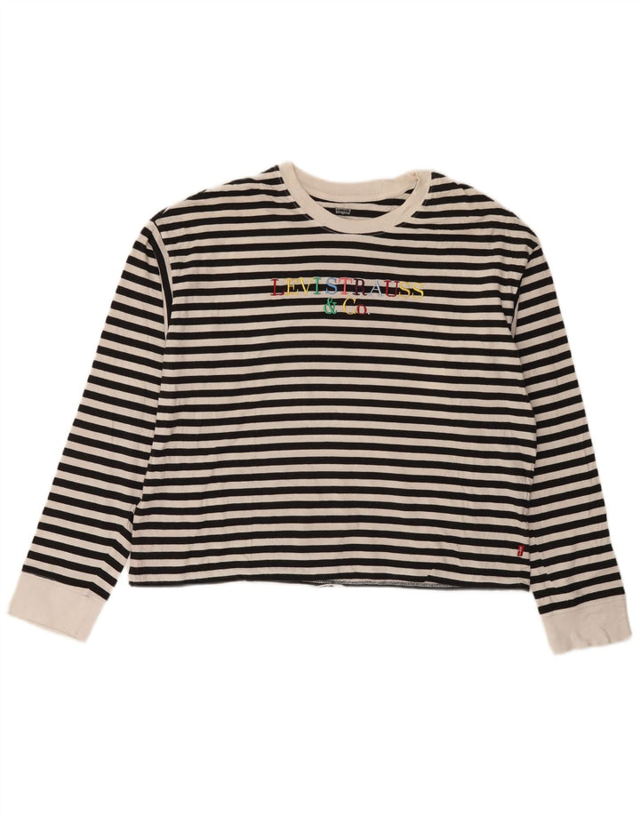 LEVI'S Dame Grafisk Top Langærmet UK 14 Medium Sort Stribet