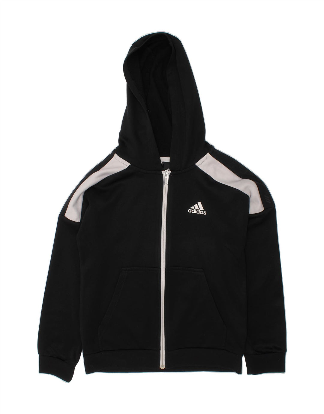 ADIDAS Boys Zip Hoodie Sweater 9-10 Years Black Colourblock Polyester Vintage Adidas and Second-Hand Adidas from Messina Hembry 