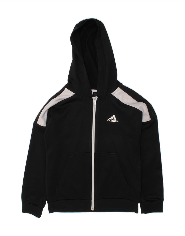 ADIDAS Boys Zip Hoodie Sweater 9-10 Years Black Colourblock Polyester Vintage Adidas and Second-Hand Adidas from Messina Hembry 