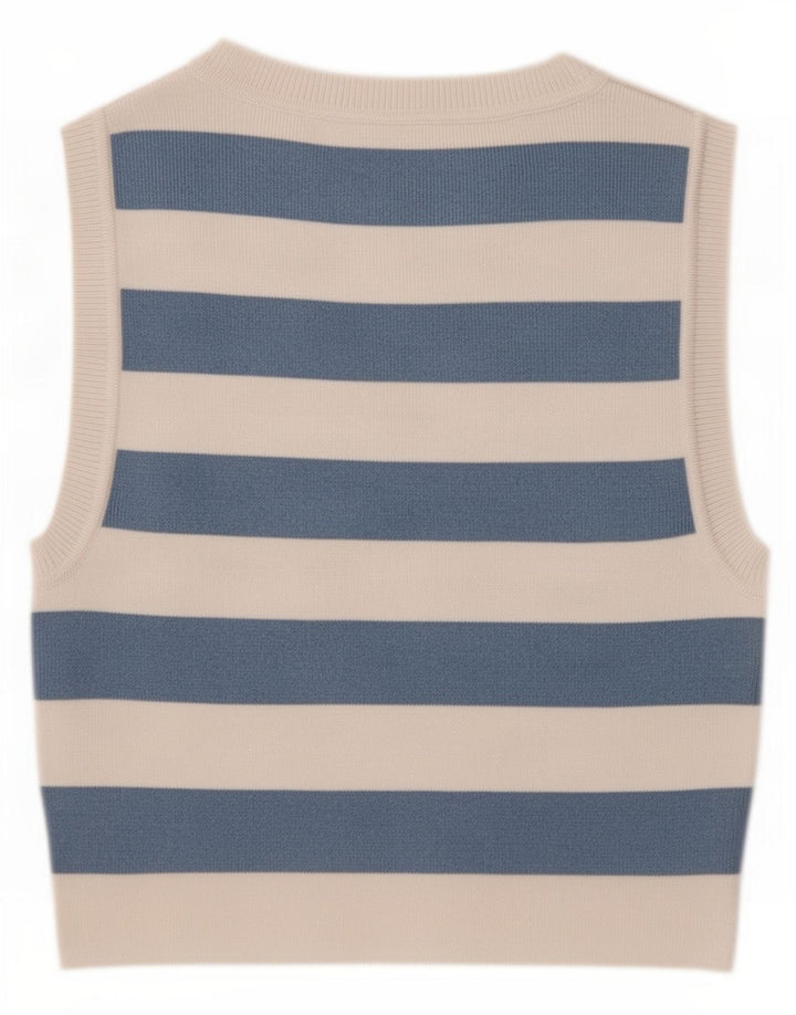 Zara Womens Crop Vest Top UK 12 Mellem blå stribet