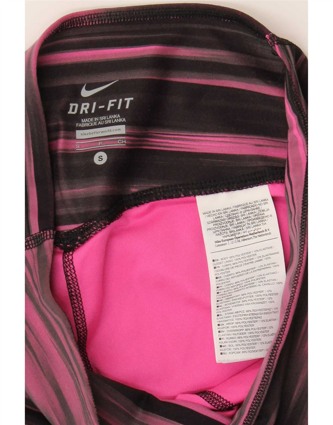 Nike Dame Dri Fit Capri Leggings UK 8/10 Small Pink Stribet Polyester