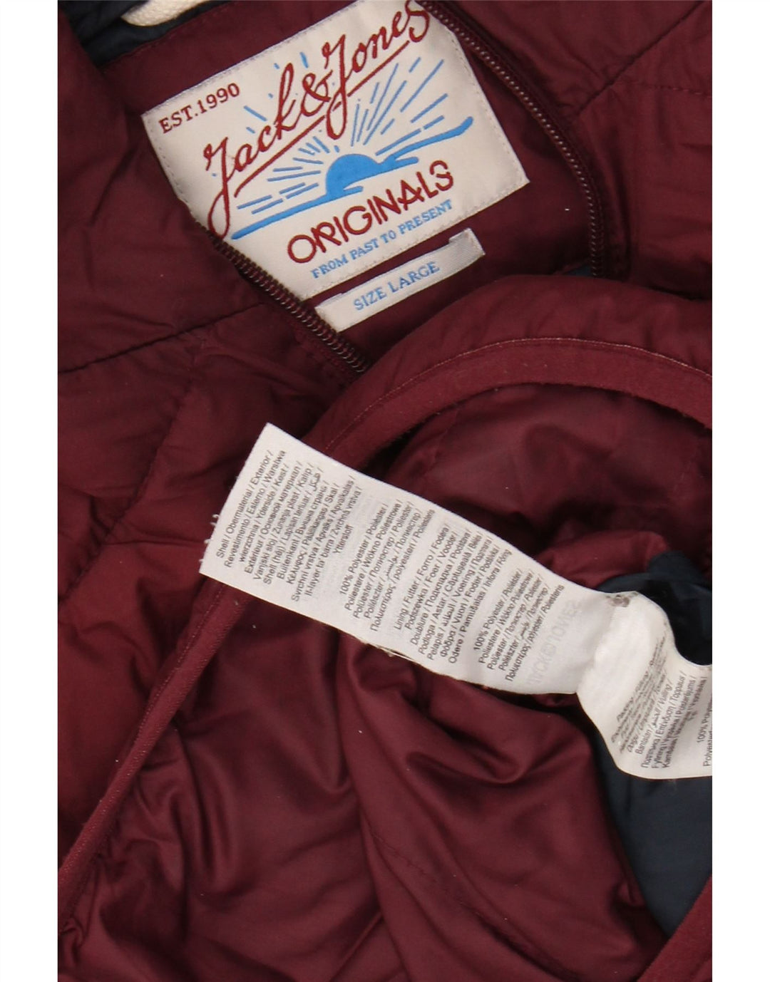 JACK & JONES Herre hættepolstret jakke UK 40 Large Burgundy Polyester