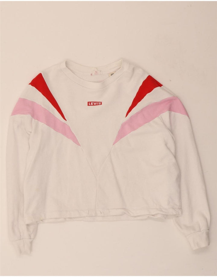 LEVI'S Womens Crop Sweatshirt Jumper UK 14 Medium White Colourblock Cotton Vintage Levi's and Second-Hand Levi's from Messina Hembry 