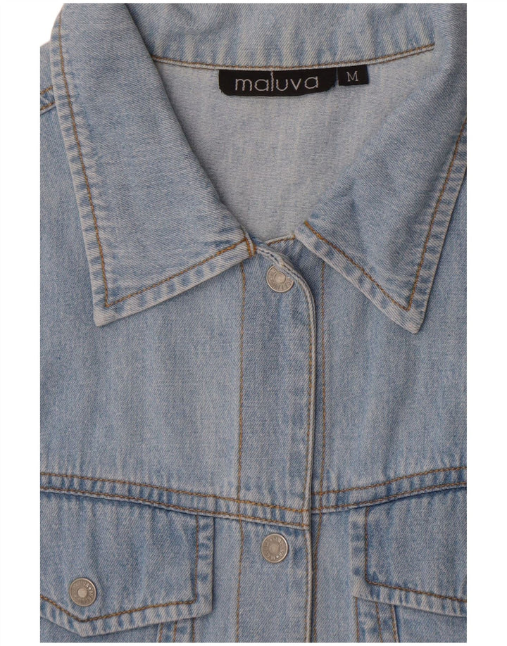 Vintage Dame ærmeløs denim skjorte UK 12 Medium Blue
