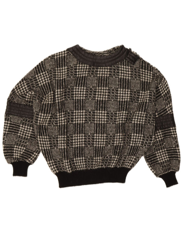 Vintage Dame Boat Neck Jumper Sweater UK 20 2XL Grå Houndstooth