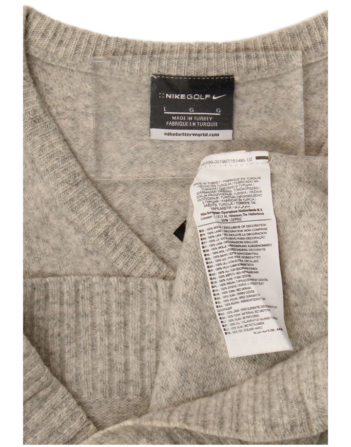 Nike Dame V-hals sweater UK 14 Large Grey Flecked Wool