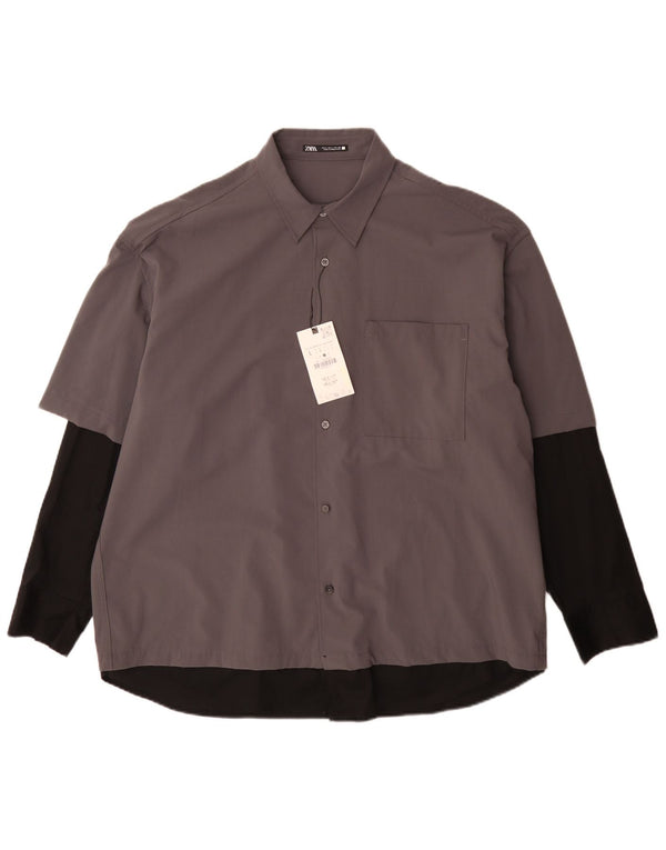 Zara Herreskjorte Large Grå Colourblock Polyester