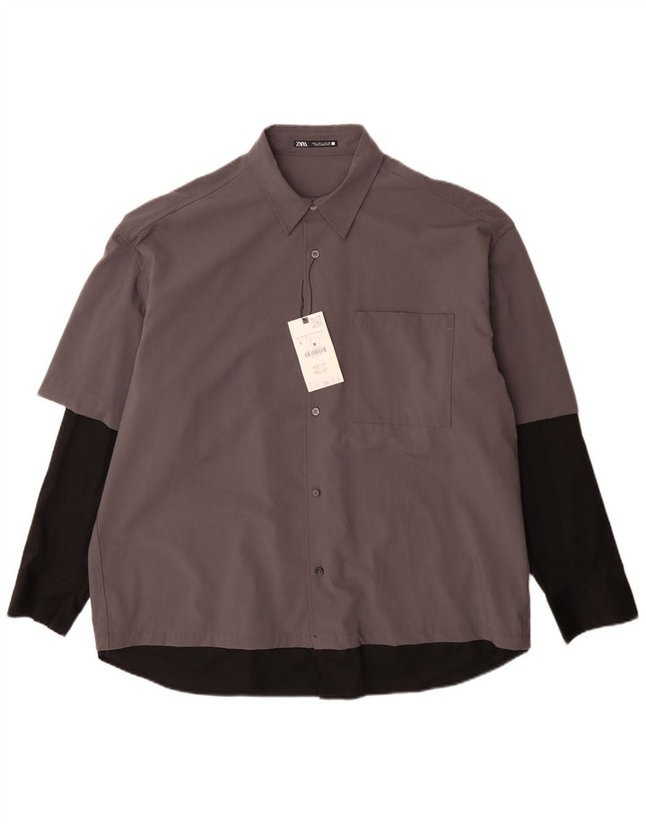 Zara Herreskjorte Large Grå Colourblock Polyester