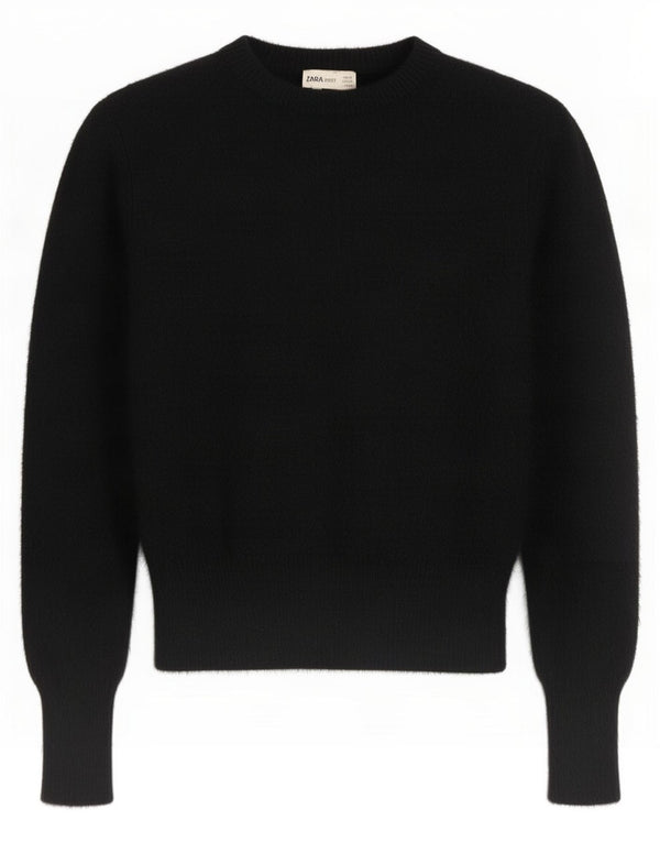 Zara Womens Crop Boat Neck Jumper Sweater UK 10 Small Black