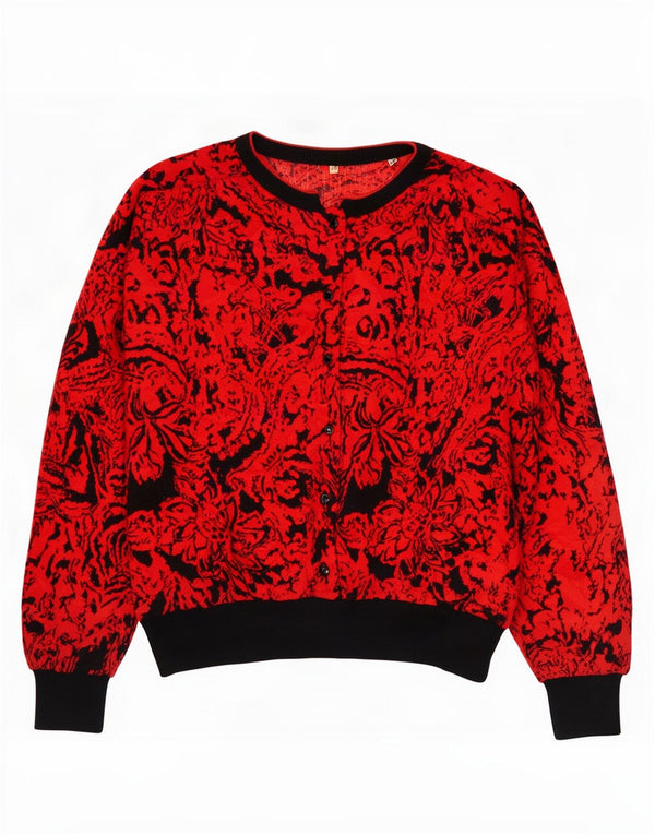 Vintage Dame Boat Neck Jumper Sweater IT 52 2XL Rød Blomsteruld
