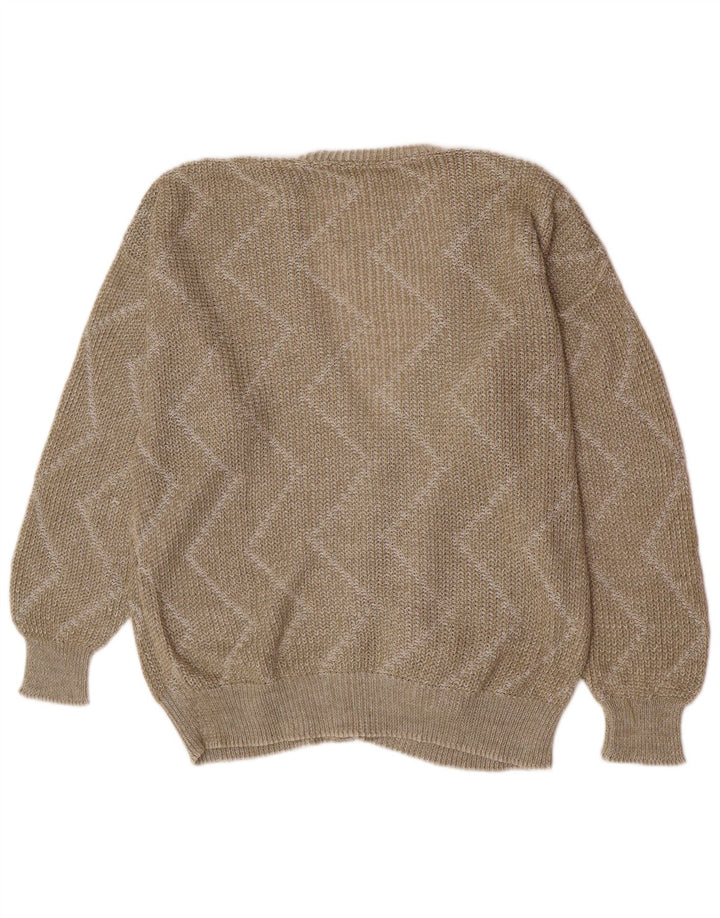 Vintage herre cardigan sweater stor beige Chevron akryl