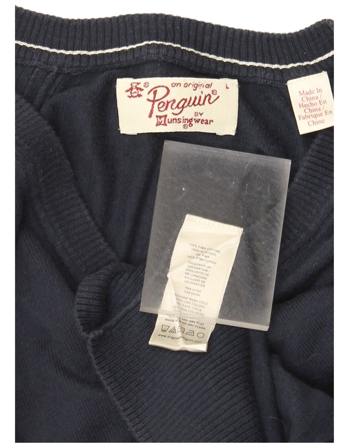 Penguin Herre V-hals sweater Stor marineblå bomuld