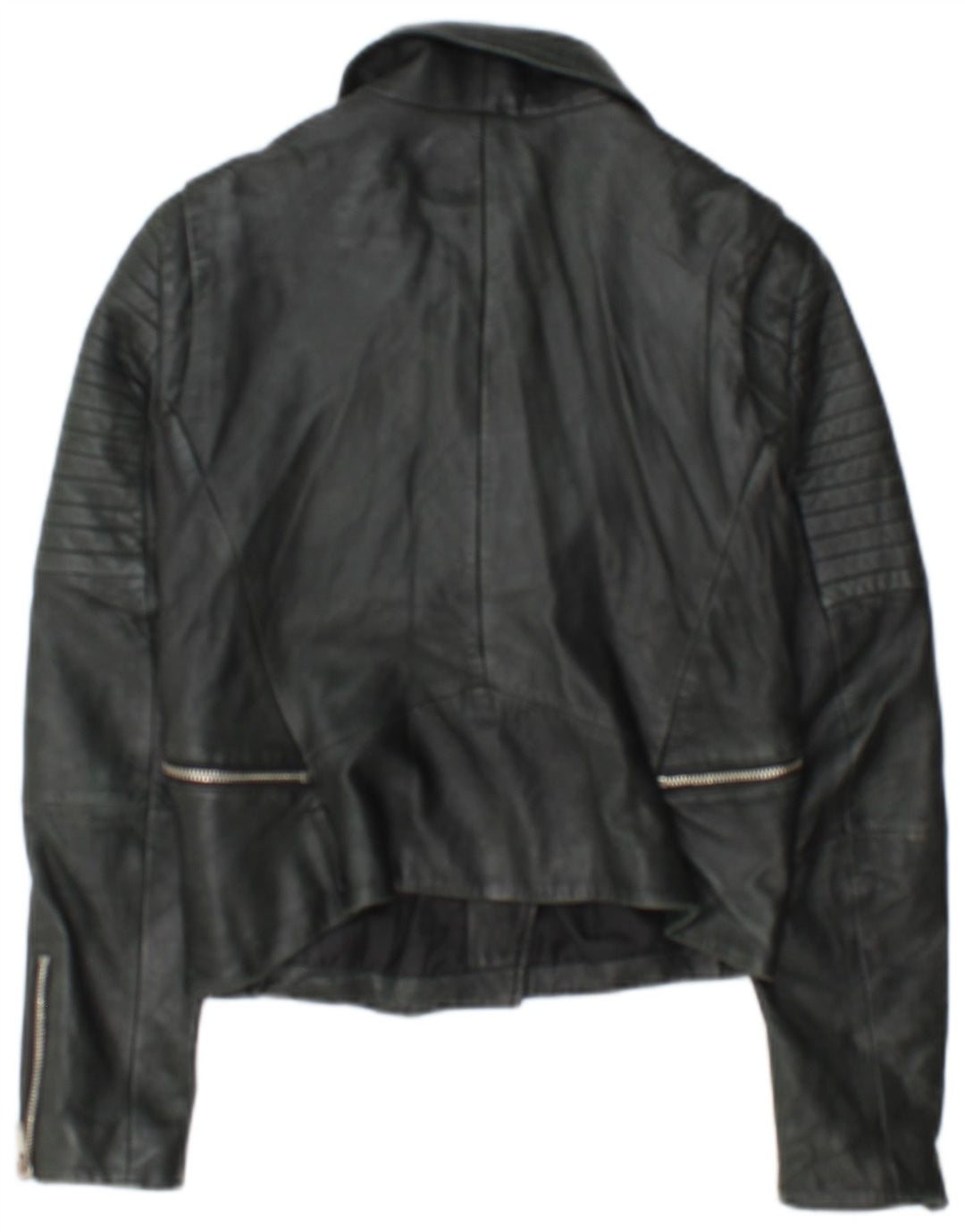 Zara Womens Crop Læder Biker Jacket UK 12 Medium Black