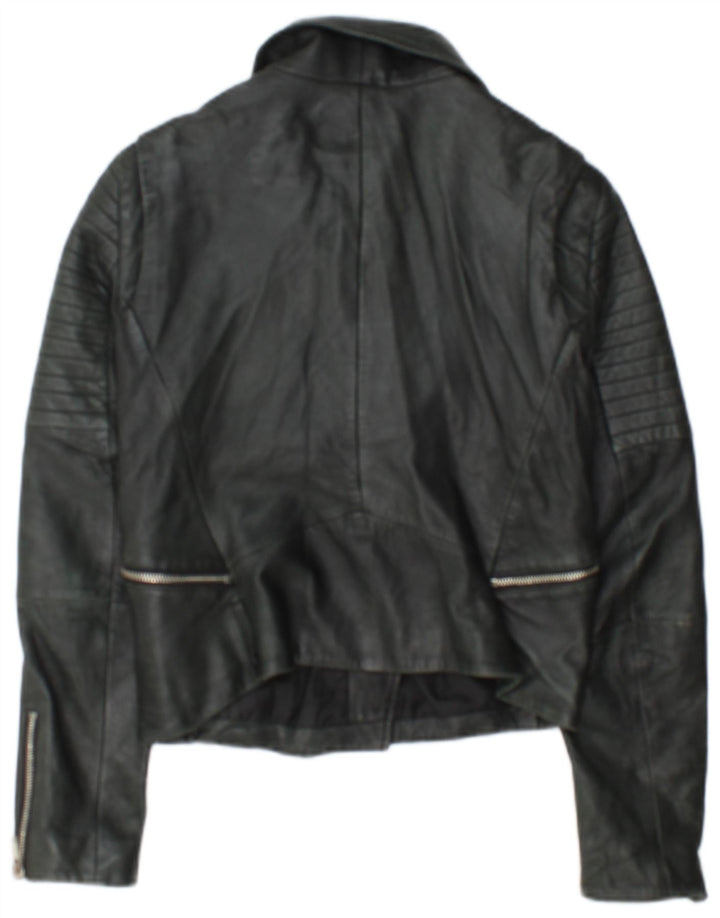 Zara Womens Crop Læder Biker Jacket UK 12 Medium Black