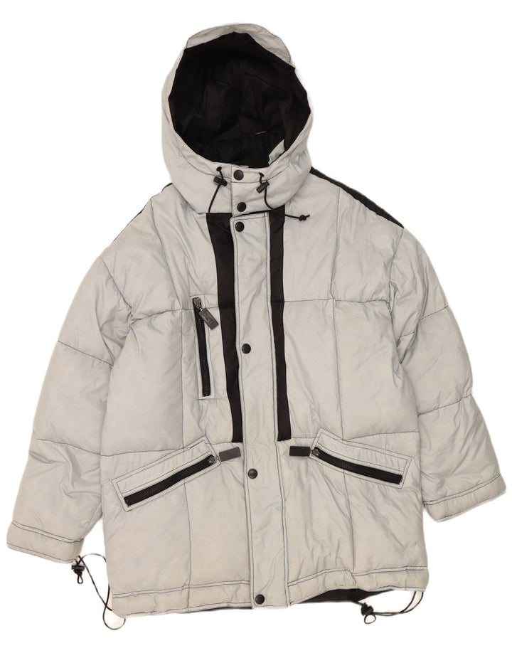 Vintage Herre Hætte Loose Fit Skijakke EU 48 Medium Grå Polyamid
