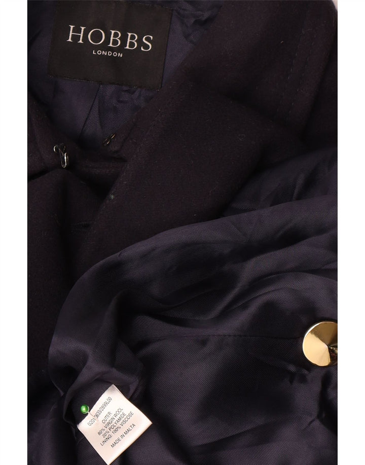 Hobbs Dame Dobbeltradet Frakke UK 10 Small Navy Blue Virgin Wool