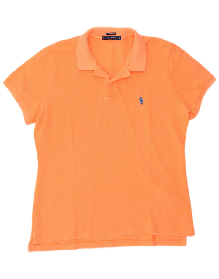 RALPH LAUREN Dame Skinny Polo Shirt UK 18 XL Orange Bomuld