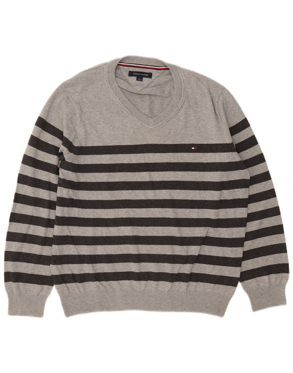 Tommy Hilfiger Herre V-hals sweater Medium Grå Stribet Bomuld