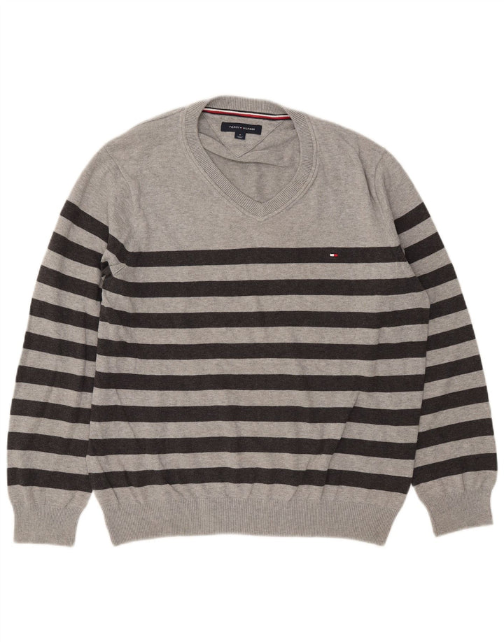 Tommy Hilfiger Herre V-hals sweater Medium Grå Stribet Bomuld