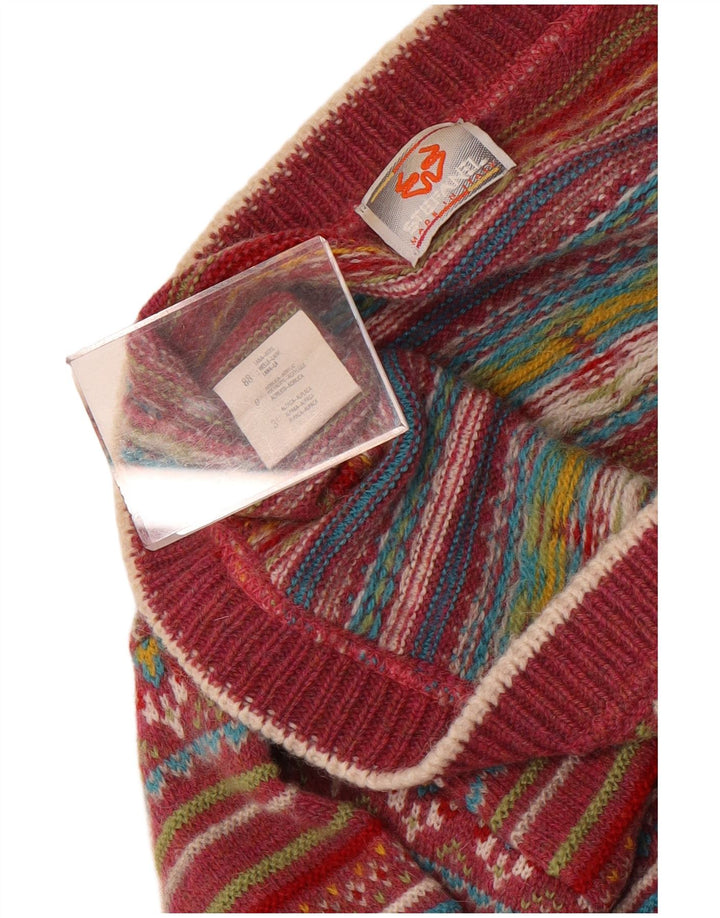 Stefanel Dame Cardigan Sweater UK 14 Medium Red Fair Isle Wool