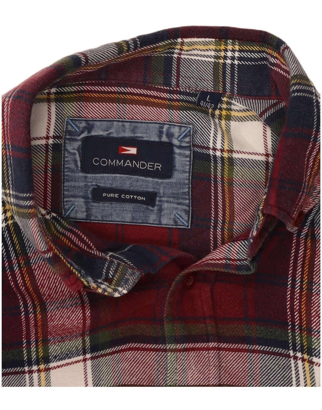 COMMANDER Herre flannelskjorte str. 41/42 Large Bourgogne ternet bomuld