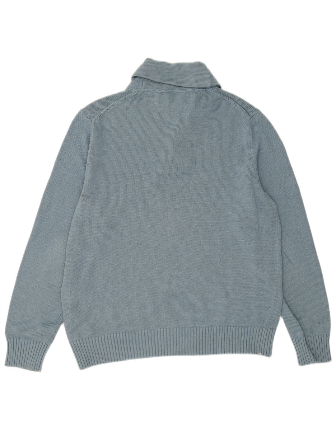TOMMY HILFIGER Mens Shawl Neck Jumper Sweater Large Blue Cotton