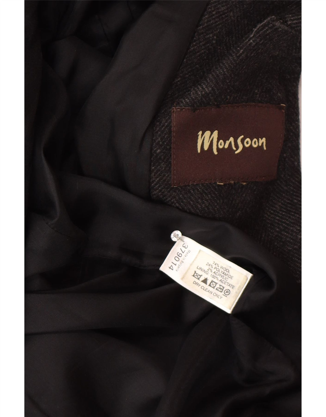 Monsoon Herre Overfrakke UK 38 Medium Grey Herringbone Wool Classic