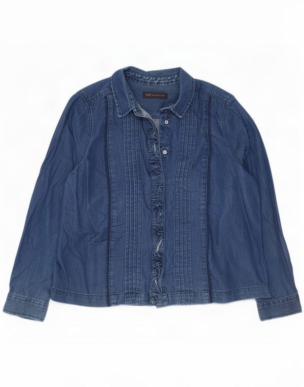 Marks & Spencer Dame Petite Denim Shirt UK 14 Large Blue Cotton