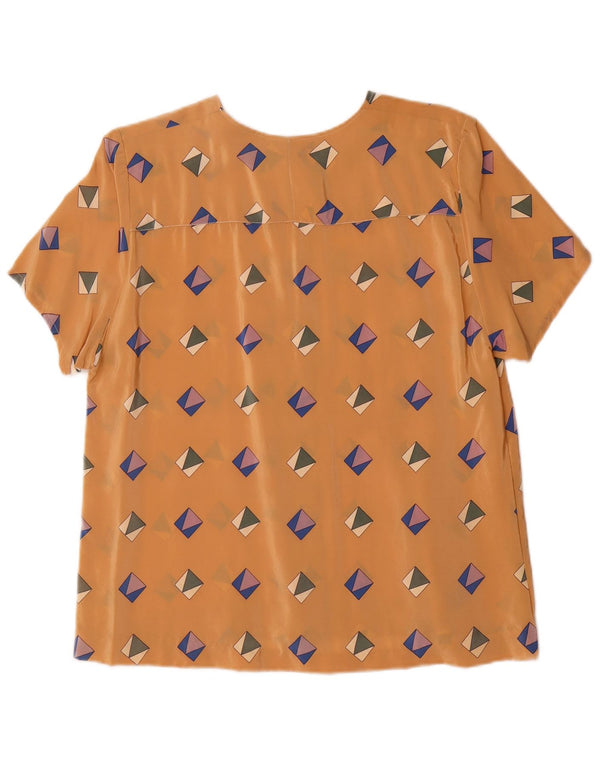 Vintage Dame Kortærmet Skjorte Bluse UK 16 Stor Brun Geometrisk