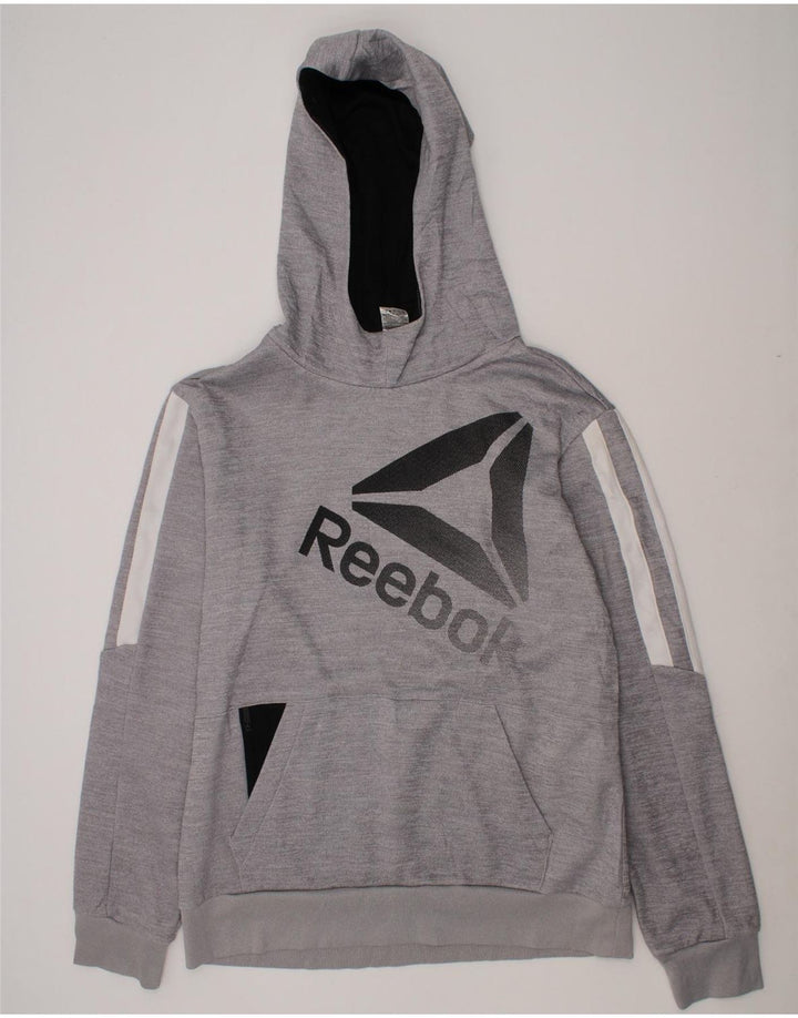 REEBOK Boys Graphic Hoodie Jumper 14-15 Years XL  Grey Polyester Vintage Reebok and Second-Hand Reebok from Messina Hembry 