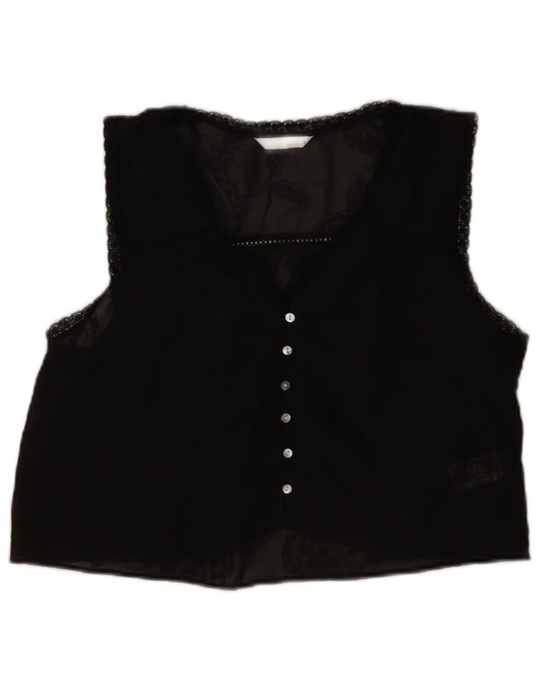 Zara Womens Sleeveless Crop See Through Top UK 10 Small Black Floral