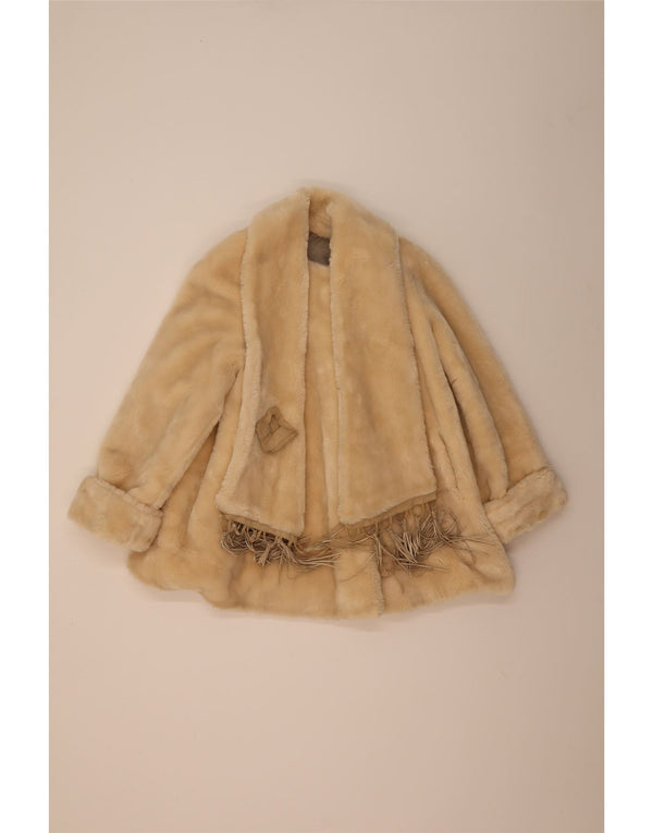 Vintage Dame imiteret Pels Oversized Overfrakke IT 42 Medium Beige Acetate