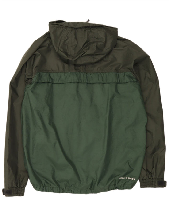 Helly Hansen Regnjakke med hætte til mænd UK 40 Large Green Colourblock Nylon