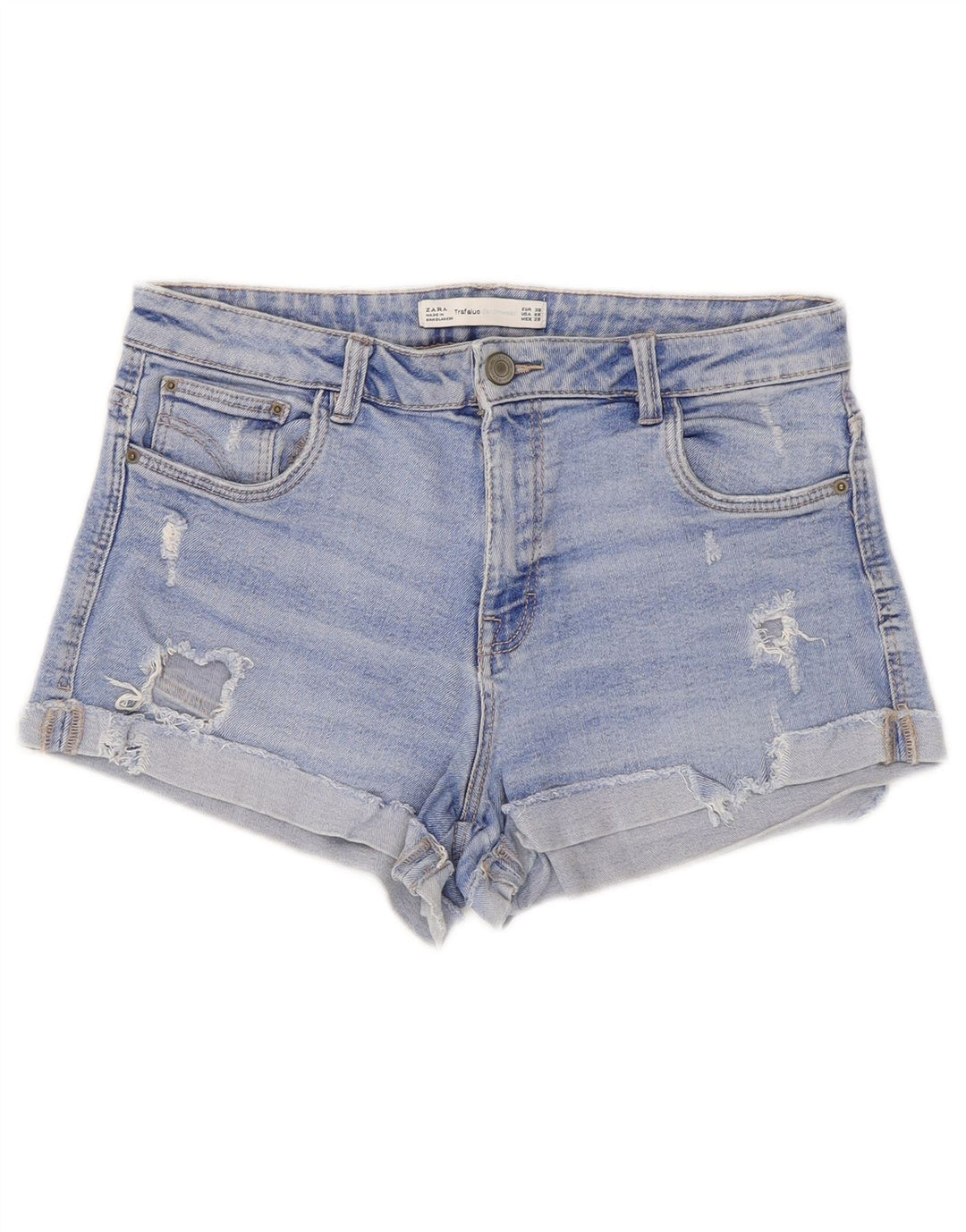 Zara Dame Trafaluc Distressed Denim Shorts EU 38 Small W28 Blue