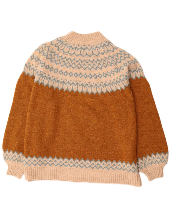 Superdry Dame Turtle Neck Sweater UK 14 Large Brown Fair Isle