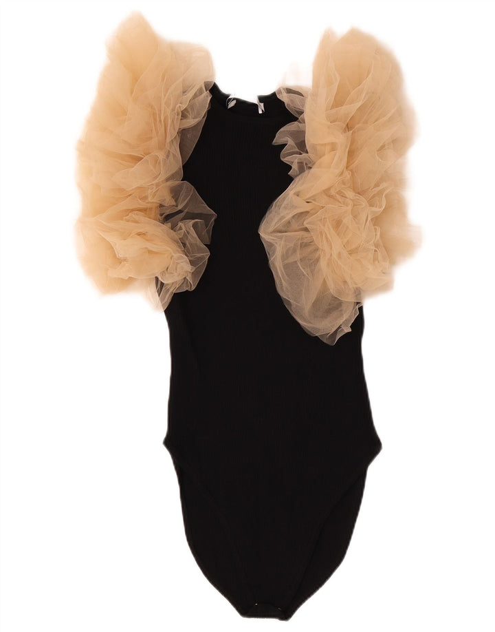 Zara Womens Ærmeløs Bodysuit UK 8 Small Black Viscose
