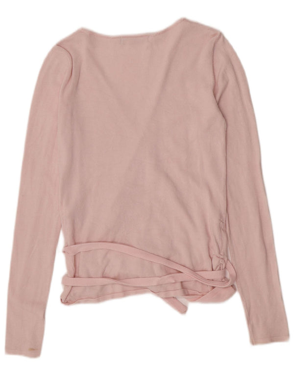 Zara Womens Long Sleeve Wrap Blouse Top UK 12 Medium Pink Viscose