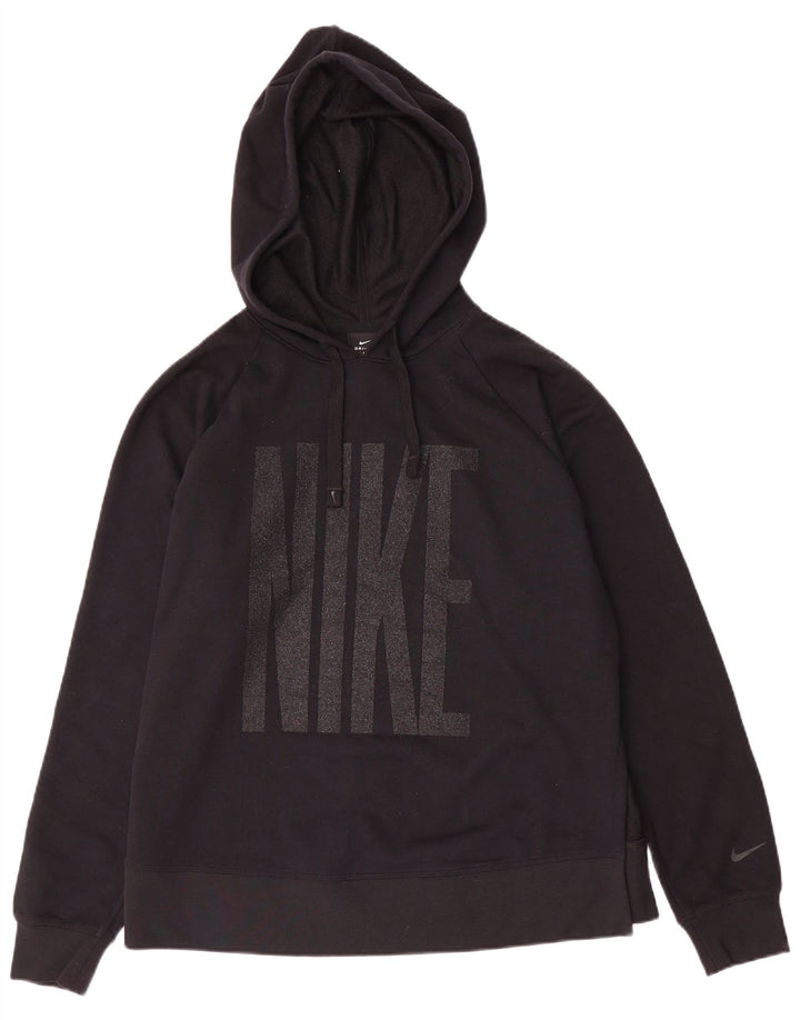 Nike Dame Dri Fit Grafisk Oversized Hoodie Jumper UK 14 Medium Sort