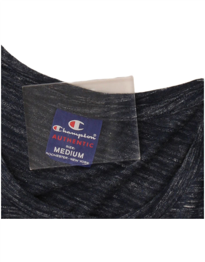 CHAMPION Womens Graphic T-Shirt Top UK 12 Medium Navy Blue Flecked
