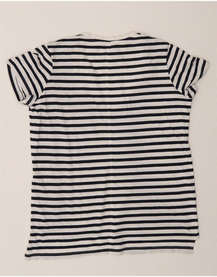 Zara Dame Oversized T-Shirt Top UK 10 Lille hvid stribet bomuld
