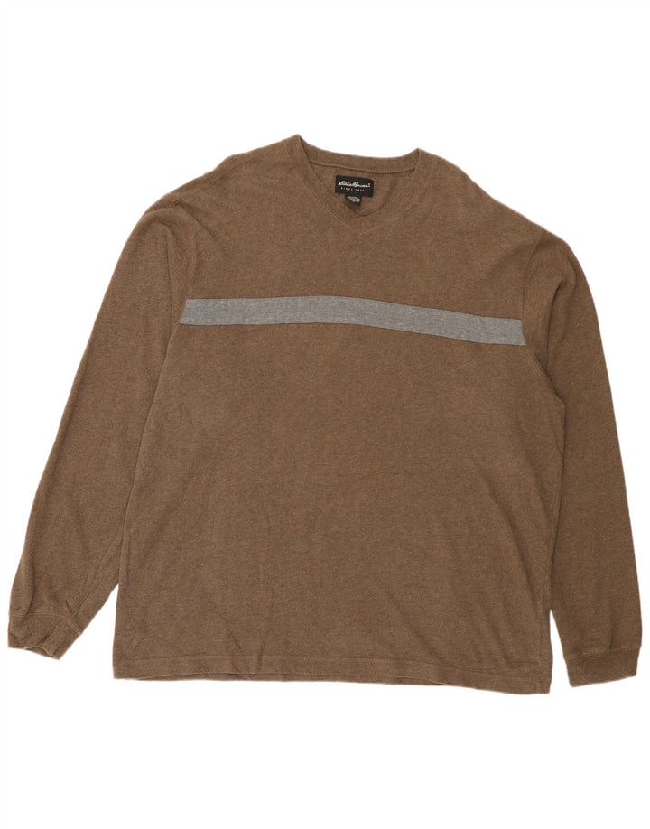 EDDIE BAUER Langærmet mænds høj top XL Brun Colourblock Bomuld