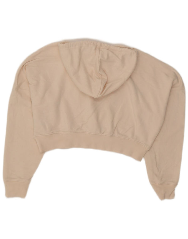 Adidas Womens Crop Graphic Oversized Hoodie Jumper UK 4 XS Beige Cotton