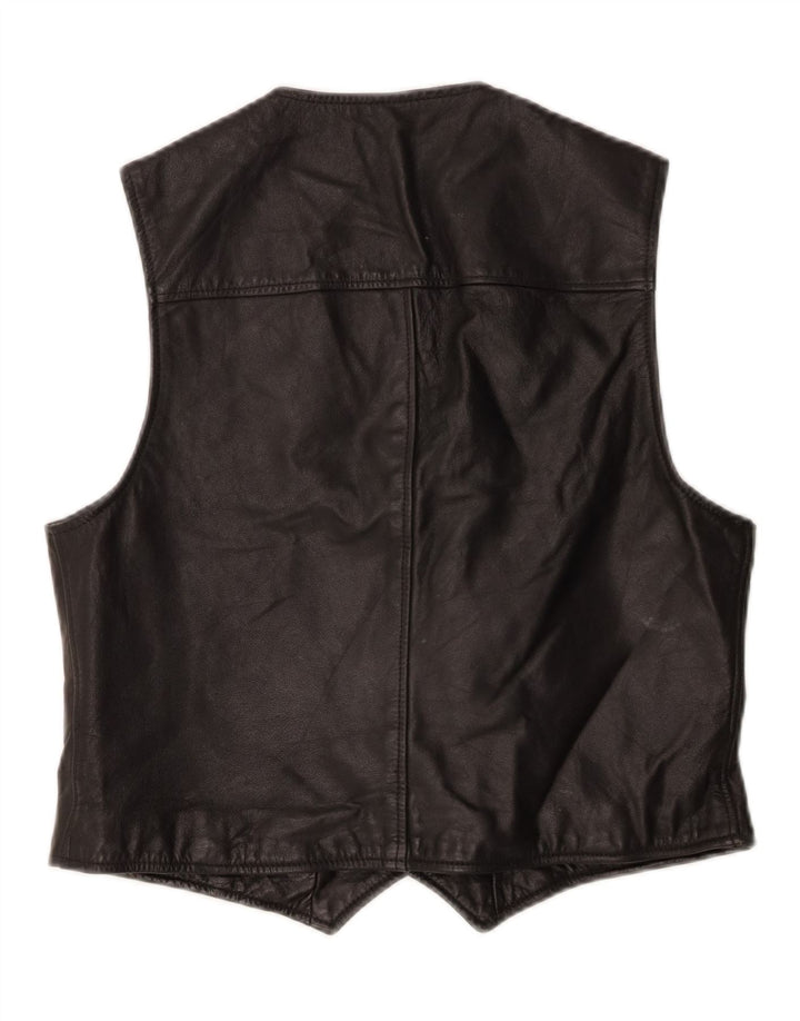 VINTAGE Mens Leather Waistcoat IT 42 XL Black Leather