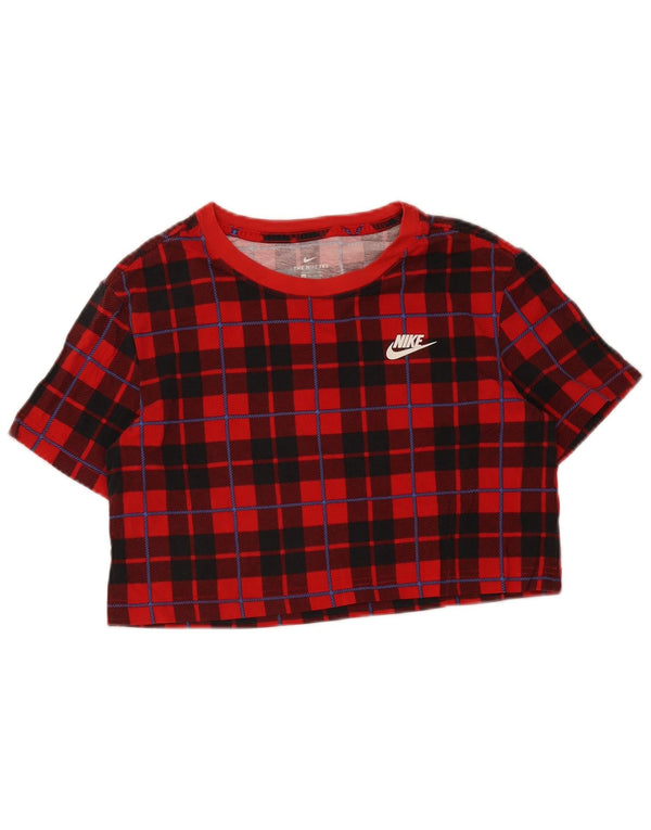 Nike Dame Crop T-Shirt Top UK 6 XS rød ternet bomuld