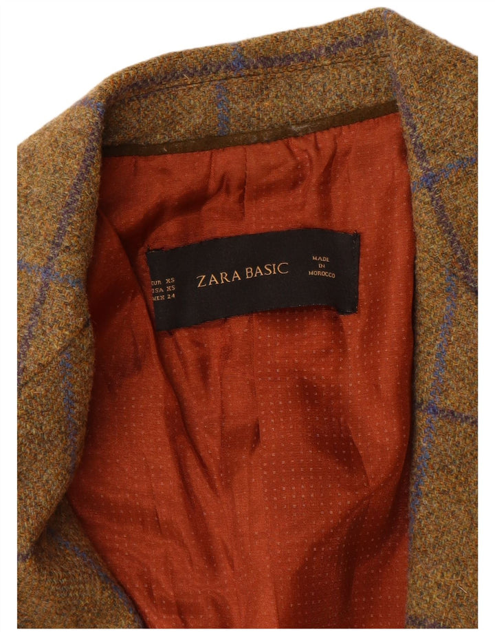 Zara Dame 1-knaps blazerjakke UK 6 XS Khaki Check