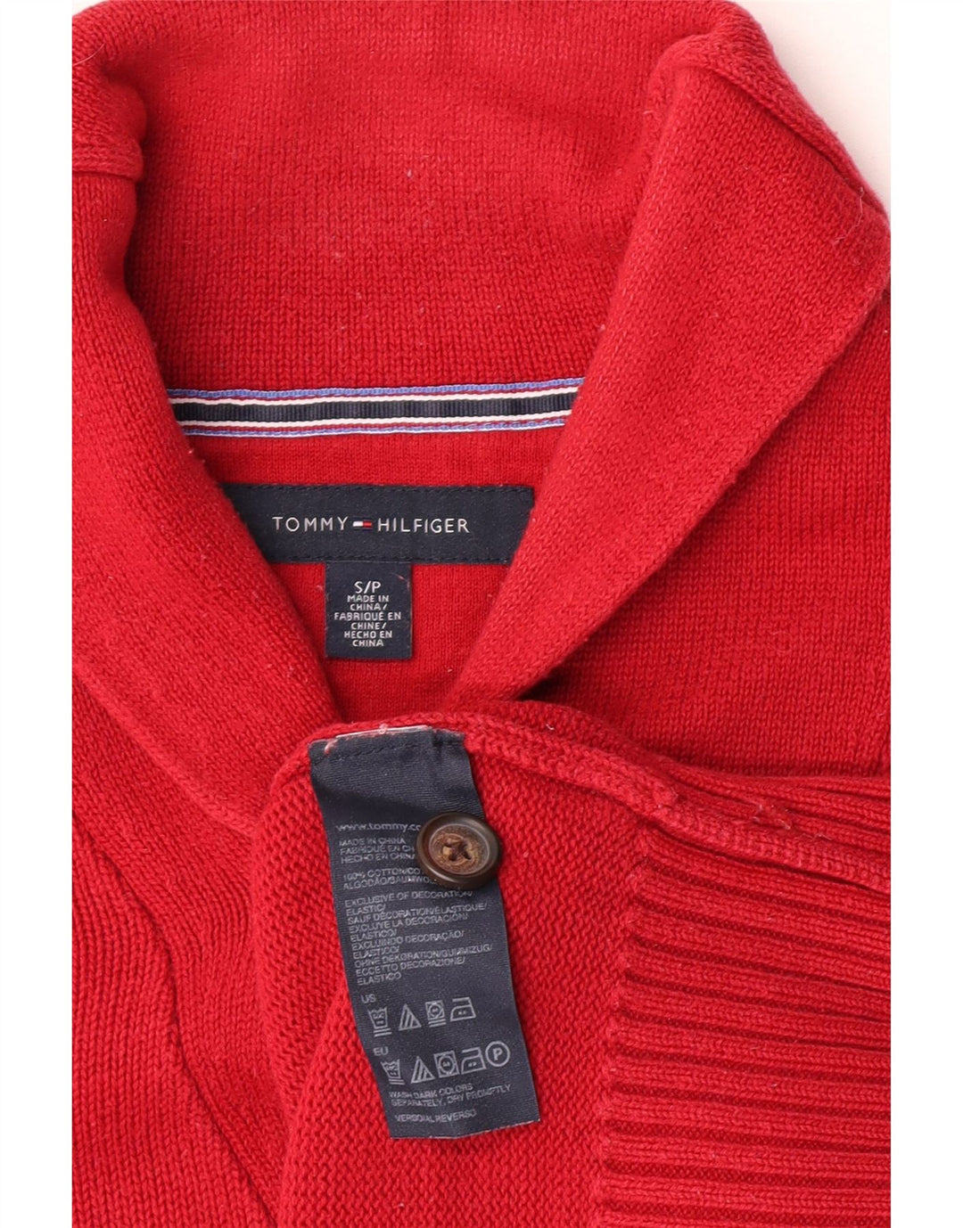 Tommy Hilfiger Herre Shawl Neck Jumper Sweater Lille Rød Bomuld