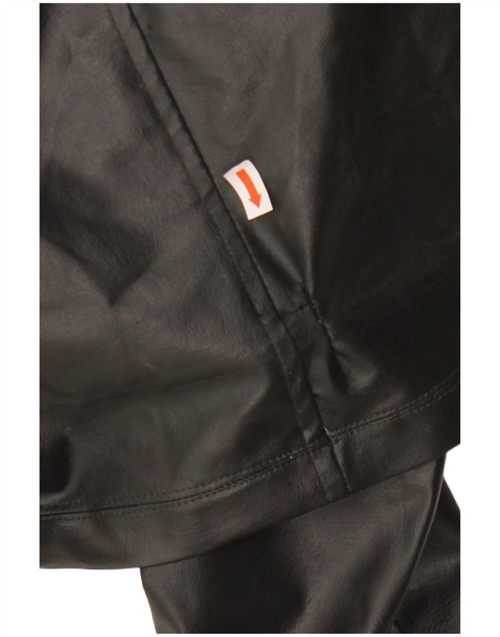 VINTAGE Læderfrakke til kvinder UK 12 Medium Sort Colourblock
