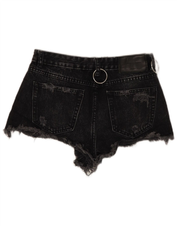 ZARA Dame Trafaluc Distressed Denim Shorts EU 34 2XS W24 Sort