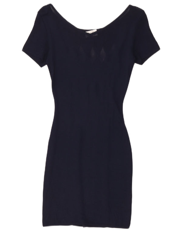 Vintage dameskedekjole UK 8 Small Navy Blue Viscose