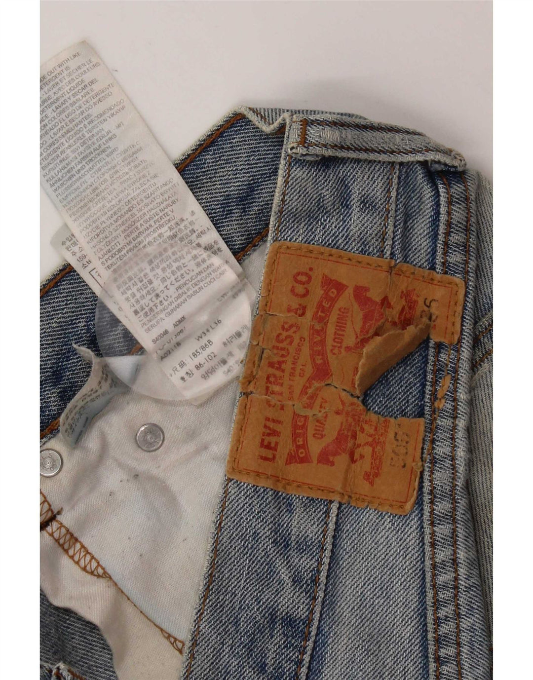 Levi's Herre 505 Distressed Straight Jeans W34 L28 Blå Bomuld